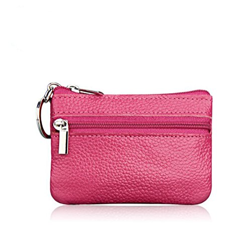 AprinCtempsD Cartera Monedero Pequeñas Piel Genuino Slim Portatarjetas Mini Cremallera con Ilavero para Mujer Hombre (Rosa)