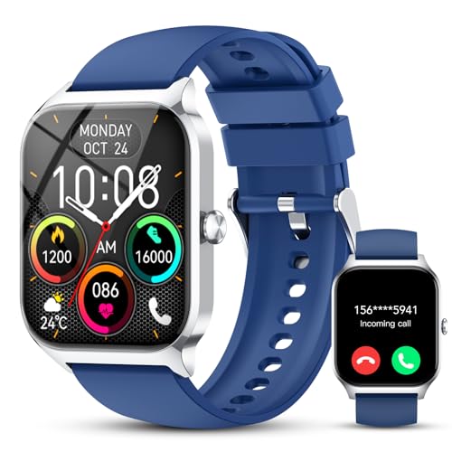 Reloj Inteligente Hombre Mujer,1.85" HD Smartwatch con Llamadas y Voz de Al,WhatsApp Notificaciones,Smart Watch con Podómetro/Pulsómetro/Monitor de Sueño,115+ Modos Deportes,IP68 para Android iOS Azul