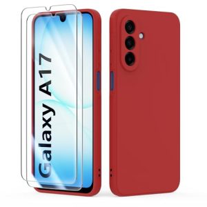 binandteam Funda para Samsung Galaxy A17 5G / 4G con 2 Protector de Pantalla,Ultra Slim Protectora Carcasa de Silicona Líquida TPU Anti-Choque Suave Case Cover – Rojo
