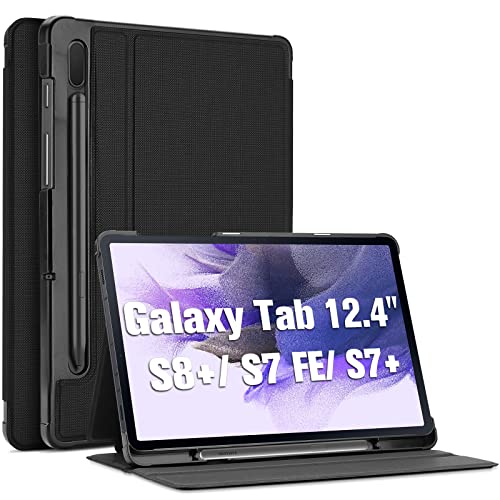 ProCase Funda para Samsung Galaxy Tab S8+ 2022/S7 FE 12,4” 2021 T730 T736 T733 T738, Tab S7 Plus 2020 T970 T975 T976 T978, Carcasa Protectora Tipo para 12.4 Pulgadas Galaxy Tab S7/S8+ Plus -Negro