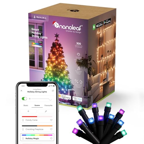 Nanoleaf Cadena de luces conectada 24M con escena navideña, 300 LED RGB IC Direccionables, Interior y Exterior, Música Sync, Control WiFi App y voz (Alexa, Apple Google Home)