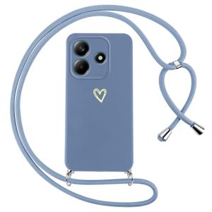 Oelrstfe Funda para Xiaomi Redmi Note 14 5G con Cuerda,Carcasa Silicona Suave con Patrón de Corazón con Correa Cordón Colgante Collar Ajustable,Antigolpes Anti-Arañazos Cuello Cadena Case,Azul