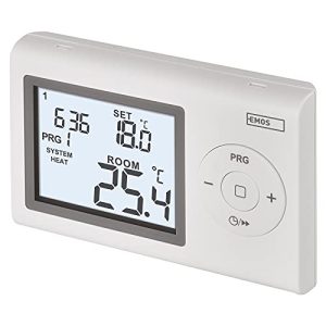 EMOS termostato Digital LCD programable, con Cable, 5–35 °C, calefacción/refrigeración, Montaje en Superficie, protección antihielo, batería incluida, Blanco