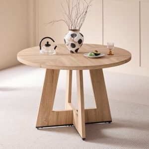 GrandCA HOME Mesa de Comedor Redonda de 120 cm, Mesa de Cocina para 4 Personas, Mesa de Comedor de Madera con Base en Cruz para Cocina, Comedor, Sala de Estar,Roble