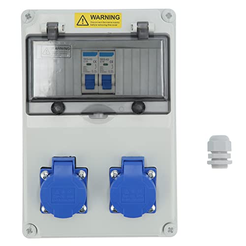 Caja Eléctrica de Pared IP65 Impermeable con 2 Tomas 16A 220-250V Distribuidor de Enchufes con Cierre Automático UE
