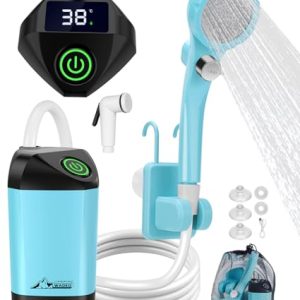 WADEO Ducha de Camping Portátil con Bomba, Ducha de Camping Exterior con Batería Recargable 6000 mAh, Duchas Móviles con Alcachofa de Ducha y Manguera, para Camping, Viajes, Lavado de Coches (Azul)