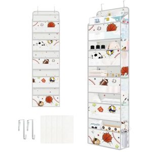 Clastyle Organizador Colgante Puerta Niño Hombre Bola Bolsa Almacenamiento Colgante para Pañales Ropa Juguetes Almacenaje Colgante para Dormitorio Baño Camping, Sport, 5 Bolsillos