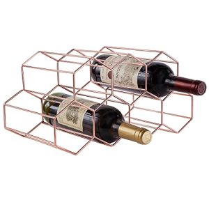 FOMANSH Botellero de Vino apilable de Metal,Soporte para Estante para Botellas de Vino,Almacenamiento de Vino de Mesa para Exhibición,Organizador de Vinos para Hogar,Cocina,Bar,Oro Rosa,2 Niveles
