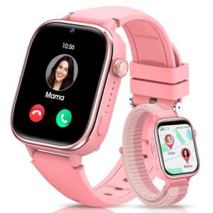 SWGOTA 4G Reloj Inteligente Niña, Smartwatch Niños con GPS y Teléfono/Videollamadas/Chat de Voz/Función SOS/Modo Escuela/IP68, Cámara Despertador Podómetro Monitor de Sueño, Regalo Niñas/Niños, Rosa
