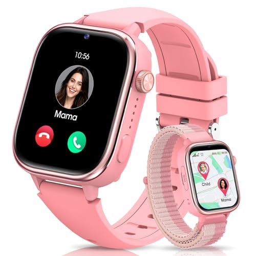 SWGOTA 4G Reloj Inteligente Niña, Smartwatch Niños con GPS y Teléfono/Videollamadas/Chat de Voz/Función SOS/Modo Escuela/IP68, Cámara Despertador Podómetro Monitor de Sueño, Regalo Niñas/Niños, Rosa