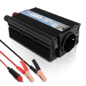 Inversor 12 V a CA 220 V de Corriente de 350W CC Adaptador de Enchufe para Automóvil Convertidor de Enchufe para Cargue Sus Dispositivos Electrónicos en Autocaravanas, Furgoneta & Coche