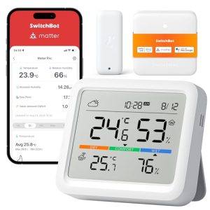 SwitchBot WiFi & Bluetooth Estación Meteorológica para Hogar Sensor Exterior Inalámbrico, Monitor Temperatura/Humedad con Fecha y Previsión Meteorológica, 120m Bluetooth