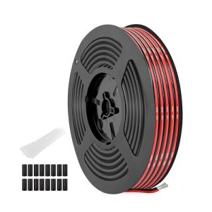 THUN-CT 0,32mm²(22AWG) Cable de silicona rojo y negro emparejado,15m,flexible y resistente al calor,conductor de cobre estañado,para tiras LED,aplicaciones 12V/24V DC,proyectos eléctricos y DIY