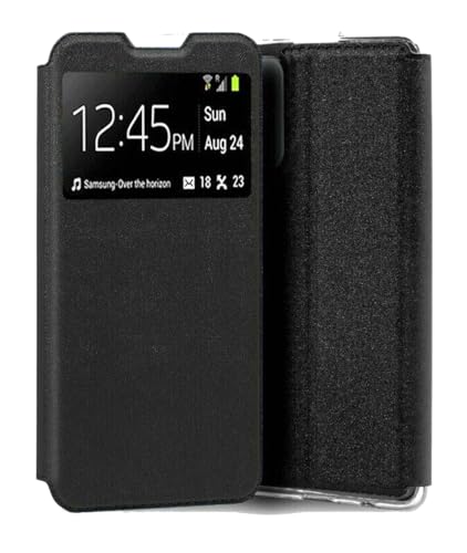 Movilear Funda Carcasa Libro Tapa Soporte con Ventana Flip Cover para Samsung Galaxy A14 4G / A14 5G, Color Negro, Polipiel y Silicona TPU de Alta Resistencia FTAP