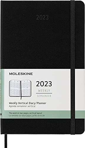 Moleskine Agenda Semanal 2023, Agenda Semanal de 12 Meses con Diseño Vertical, Planificador Semanal Vertical, Tapa Dura, Tamaño Grande 13 x 21 cm, Color Negro