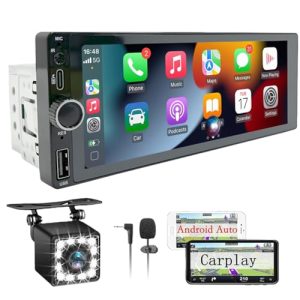 Radio Coche Bluetooth Pantalla – Pantalla Carplay 1 DIN Táctil de 6.86 Pulgadas, Radio CarPlay 1 DIN y Soporte Mirror Link para iOS/Android con Cámara de Respaldo, Admite Carga Type-C/USB/Mic/EQ/SWC
