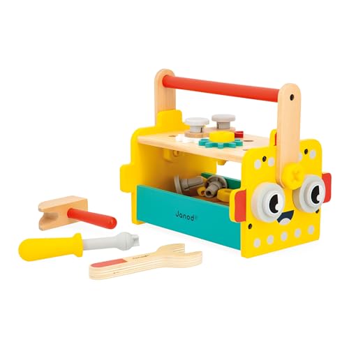 Janod - Mi Primer Juego de Construcción - Caja de Herramientas Robot - 30 Accesorios - Imitación - Desarrolla la Motricidad Fina - Desde 3 Años - J06455