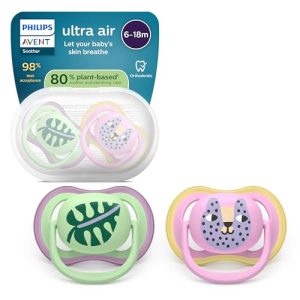Philips Avent chupetes ultra air: diseño anatómico, para bebés de 6 a 18 meses, tetina simétrica de silicona suave, sin BPA, con estuche esterilizador, paquete de 2, SCF087/13