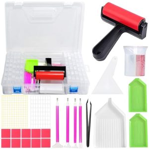 ARTDOT Diamond Painting Kit Completo, Cajas de Accesorios para Pintura de Diamantes, 64 Ranuras Caja de Almacenamiento de Pintura de Diamantes Pegatina de Embudo con Accesorios