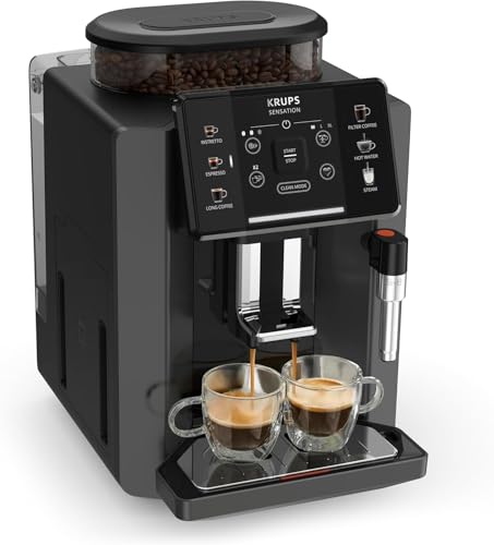 Krups Cafetera Automática Sensation C50 - Potencia 1450W, fácil uso, 5 tipos bebidas, 15 bares, fácil mantenimiento, alertas lumínicas, cómoda limpieza, ajustes personalizados, boquilla vapor, EA9108