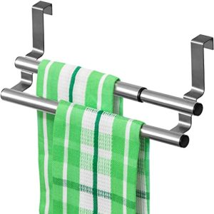 Tatkraft Double Toallero Extensible Doble sobre Puerta Armario para Cocina Baño y Dormitorio Acero Inoxidable – Sin perforación – Ancho Expansible y Retráctil – 25-40 x 14 x 12 cm
