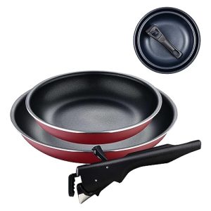 BERGNER Red Edition | Juego de Sartenes de 3 Piezas de 22 y 26 cm + Mango Ergonómico Extraíble | Aluminio Prensado y Antiadherente | para Todo Tipo de Cocinas y Horno