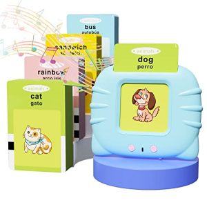 HOMESTEC Tarjetas Flash Parlantes, Juego Educativo Audibles para Regalo de Niños de 1 a 6 Años, 112 Hojas, 224 Palabras en Español, Juguete Montessori (Azul)