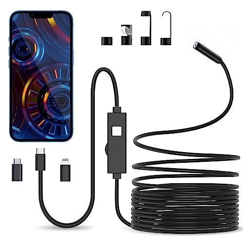 Endoscopio Cámara de Inspección - 3 en 1 USB Cámara endoscópica, Endoscopio Para Movil de Cable Semirrígido, IP67 Impermeable con 8 luces LED Sonda de 7,9 mm para Android, iPhone(5M, No Necesita WiFi)