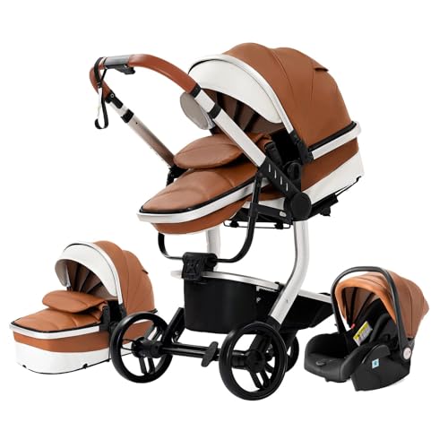Sillas de paseo Cochecito de bebé 3 en 1 Triciclo Baby Walker Cochecito de alto paisaje Cochecitos plegables Carrito de bebé para bebé 0-36 meses (518 Khaki)