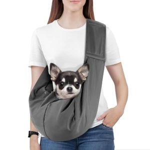 Pawaboo Bolso Bandolera para Perros, Transportín para Perros Bandolera Portátil con Correa Ajustable para Mascotas Gatos Menos de 5,5kg, Bolso de Hombro Perross Bolsa de Transporte Viaje, Gris Oscuro