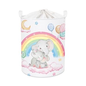 HUUMONSS Grande Cesta Ropa Sucia Bebe Animales Arco Iris para Chico Chica Plegable Cestos Almacenaje Ropa Juguetes para Habitación Infantil Dormitorio, Elefante, 63L