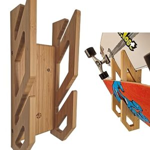 Enhanc3d Designs Soporte Skate Pared en Madera de Bambú para 2 Tablas – Diseño Moderno y Robusto – Colgador Skate Pared – Soporte Longboard Pared – Diseñado en Europa.