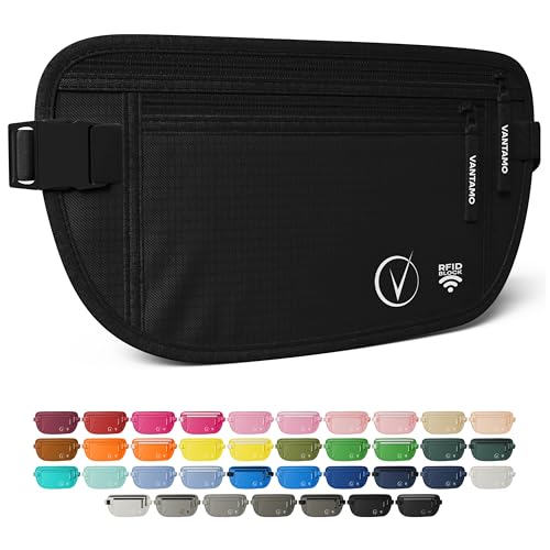 Vantamo Riñoneras Hombre & Mujeres Ultradelgada con Protección RFID y Correa Ajustable, Ideal Viajes Accesorios para Correr y Senderismo, Resistente al Agua Riñonera Viaje Segura y Ligera