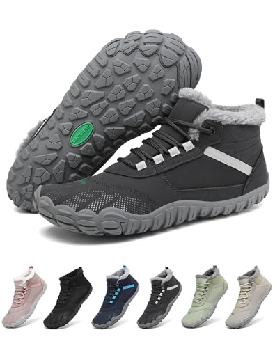 SAGUARO Barefoot Escarpines Hombre de Invierno Antideslizante Mujer Botas de Nieve Piel zapatos de interior y exterior, Gris Oscuro 42