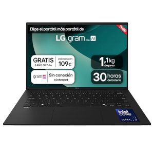 LG gram 14Z90T-G.AD88B Portátil 14 Pulgadas, FHD IPS, Intel Core Ultra7, 32GB RAM, 1TB SSD, Antirreflejo, 1.120 g, Batería hasta 30h, Windows 11, Negro