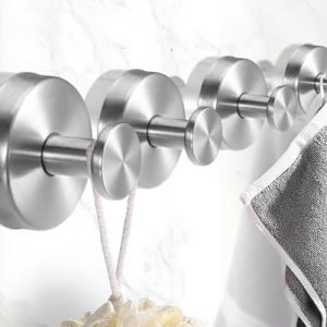 EUIOOVM Gancho con ventosa de acero inoxidable, extrafuerte, gancho para toallas, sin agujeros, gancho de pared, ventosa de baño, gancho de ventosa para cocina, gancho (4, plata cepillada)