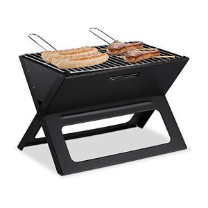 Relaxdays Barbacoa portátil con parrilla de carbón y rejilla, Plegable, Pícnic y camping, 30×45,5x30cm, Negro