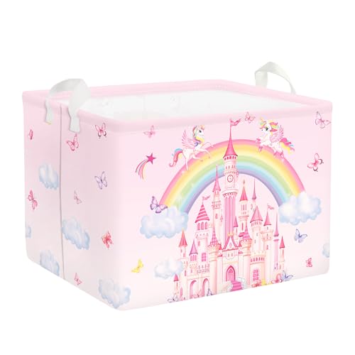 HUUMONSS Grande Cesta Ropa Sucia Bebe Animales Arco Iris para Chico Chica Plegable Cestos Almacenaje Ropa Juguetes para Habitación Infantil Dormitorio, Castillos, 36L