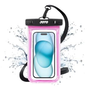 JOTO Funda Impermeable Móvil IPX8 con Cuerda Ajustable para iPhone 17/16/15/14/13/12 Air/Mini/Pro/Pro Max/11/XS/XR/8 Plus/7 Plus, Galaxy S20+/S10e, Huawei, Móviles hasta 7″ – Rosa