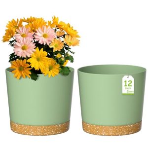 ZMTECH Maceta De 30 cm, Maceta De Plástico con Agujeros De Drenaje para Plantas Suculentas, Hierbas, Orquídeas, Menta y Otras Plantas De Jardín (Verde, Set De 2)