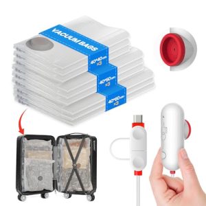 Vacbird Bolsas Vacio Ropa con Bomba USB, 9 Bolsas de Vacio Para (3x 40×40 cm, 3x 40×50 cm, 3x 40×60 cm), Ahorra Espacio Para Ropa, Maletas y Adecuado Para Viaje y Hogar, Resistente y Reutilizable