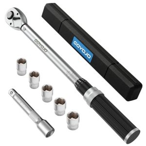 GOYOJO Llave Dinamométrica Coche 7TLG, Juego de Llaves de Vaso 1/2 Pulgada 20-210Nm, Juego con Alargadera 167mm, 5 Llaves de Vaso Para Cambio de Neumáticos de Coche, Camión, Vehículo Industrial