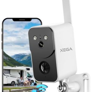 Xega Cámara de Vigilancia 4G LTE con Tarjeta SIM 10000mAh Batería,Portátil Sin Cable para Exterior Interior Visión Nocturna en Color Proyector Sirena Alerta Instantánea por App Impermeable【Sin WiFi】