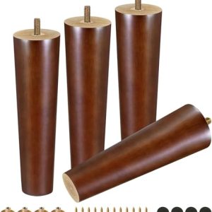 Qodiacl 4 Piezas Patas para Muebles Madera 20cm Patas de Roble para Mesa de Repuesto para Sofá, Cama,Sillón,Gabinete, Mesa de Centro, con Placa de Montaje y Almohadillas de Goma， Marrón