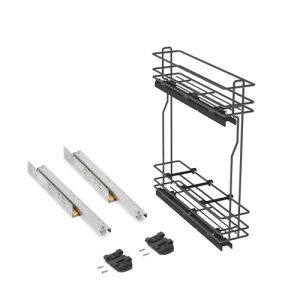 EMUCA – Carro botellero extraíble para Mueble bajo de Cocina, Montaje Lateral, Cierre Suave, Módulo 150mm, Gris Antracita, Acero