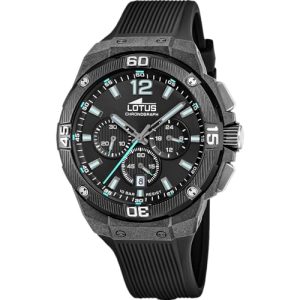 LOTUS Reloj Hombre Analógico de Caucho Negro – Movimiento de Cuarzo – Cronógrafo – Calendario – Cristal Mineral de Alta Resistencia – Resistente al Agua 10 ATM 18975/3 Chrono
