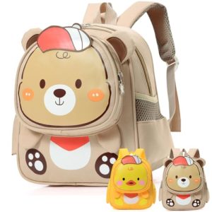 Aomig Mochila Infantil de Oso Pardo, Bolsas Escolares de Dibujos Animados con Bolsillo Frontal y Lateral, Mochila de Guardería 3D 3 Años para Guarderia y Preescolar, Cómoda y Resistencia