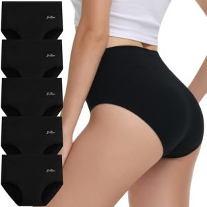 IceReco Bragas Mujer Algodon Talle Alto Pack de 5 Bragas Postparto Braguitas Algodon Mujer Cintura Alta Algodón Culotte Ropa Cómodo Interior Braguitas de Control Reductoras Negro M