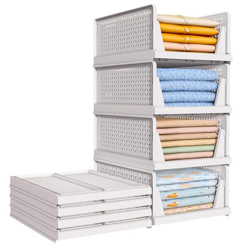 TidyIsles Organizador Armario Plegables y Apilables, Cajonera Organizadores de Plastico y Separadores, Plástico de Ropa Almacenamiento y Organización para Dormitorio y Baño, Blanco
