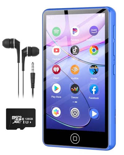 AGXOV 144GB Reproductor MP3 con Bluetooth y Wi-Fi, 4,02 Pulgadas Pantalla Táctil MP4 Player, Reproductor de Música Android con Spotify, Amazon Music, Deezer, Radio FM, Lector de E-Books, Azul